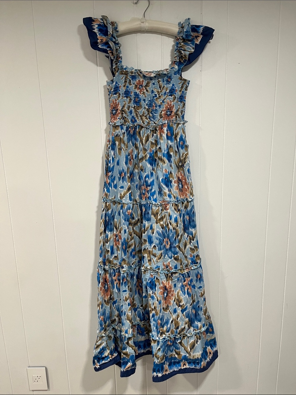House of Harlow 1960 Blue Floral Ruffle-Strap Maxi Dress sz S